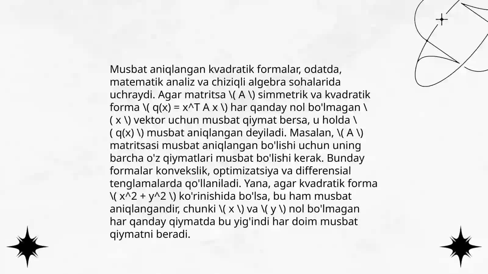 Musbat aniqlangan kvadratik formalar. Inersiya qonuni 4