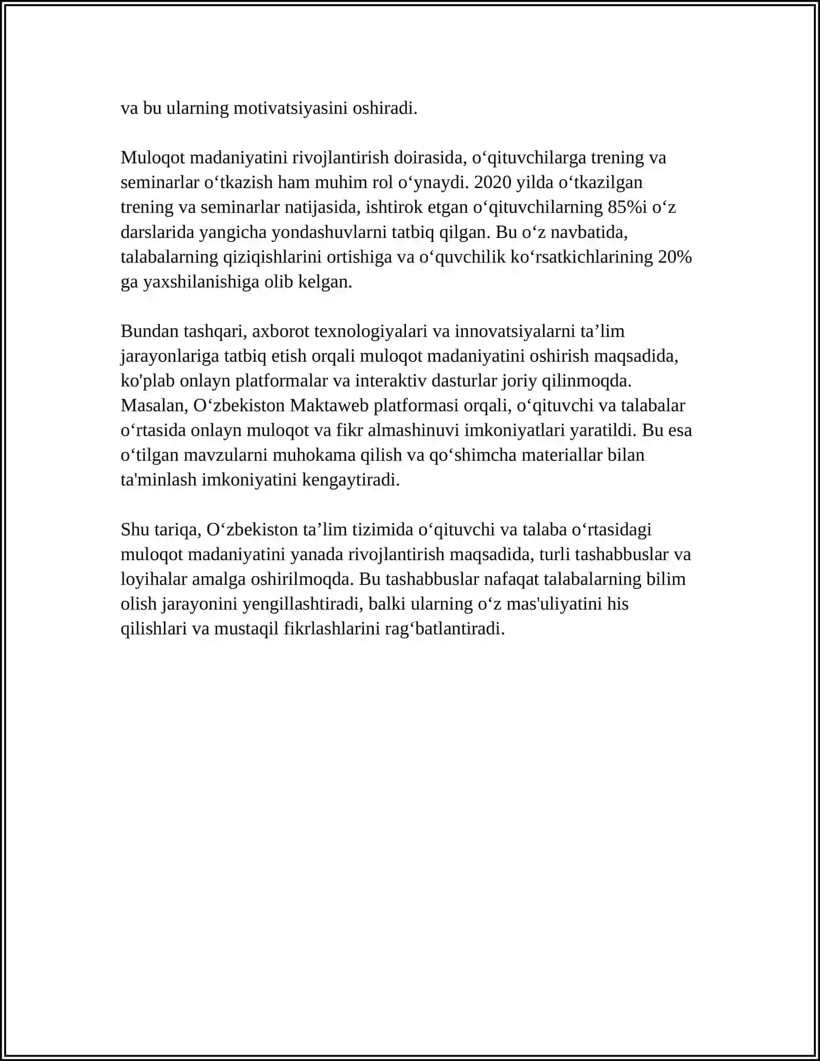 OʻQITUVCHI TALABA TIZIMIDAGI MUNOSABATLAR AXLOQI 4