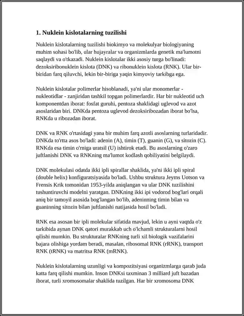 NUKLEIN KISLOTALAR. DNK VA RNK TARKIBI, VAZIFASIDAGI OʻXSHASHLIKLARI VA FARQLARI. NUKLEOTIDLAR. ATF TUZILISHI 4