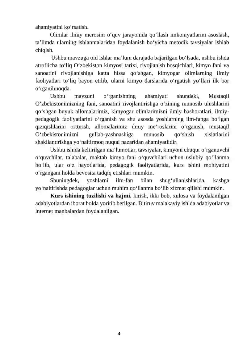 O‘zbekiston kimyogar olimlari va ularning fan–texnikani rivojlantirishdagi faoliyati 4