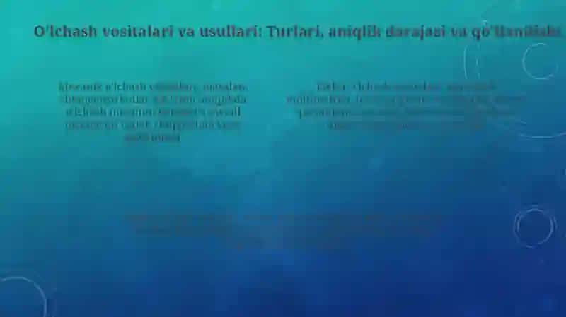 Metrologiya sohasida ishlatiladigan birliklar, oʻlchash vositalari va standartlari 4