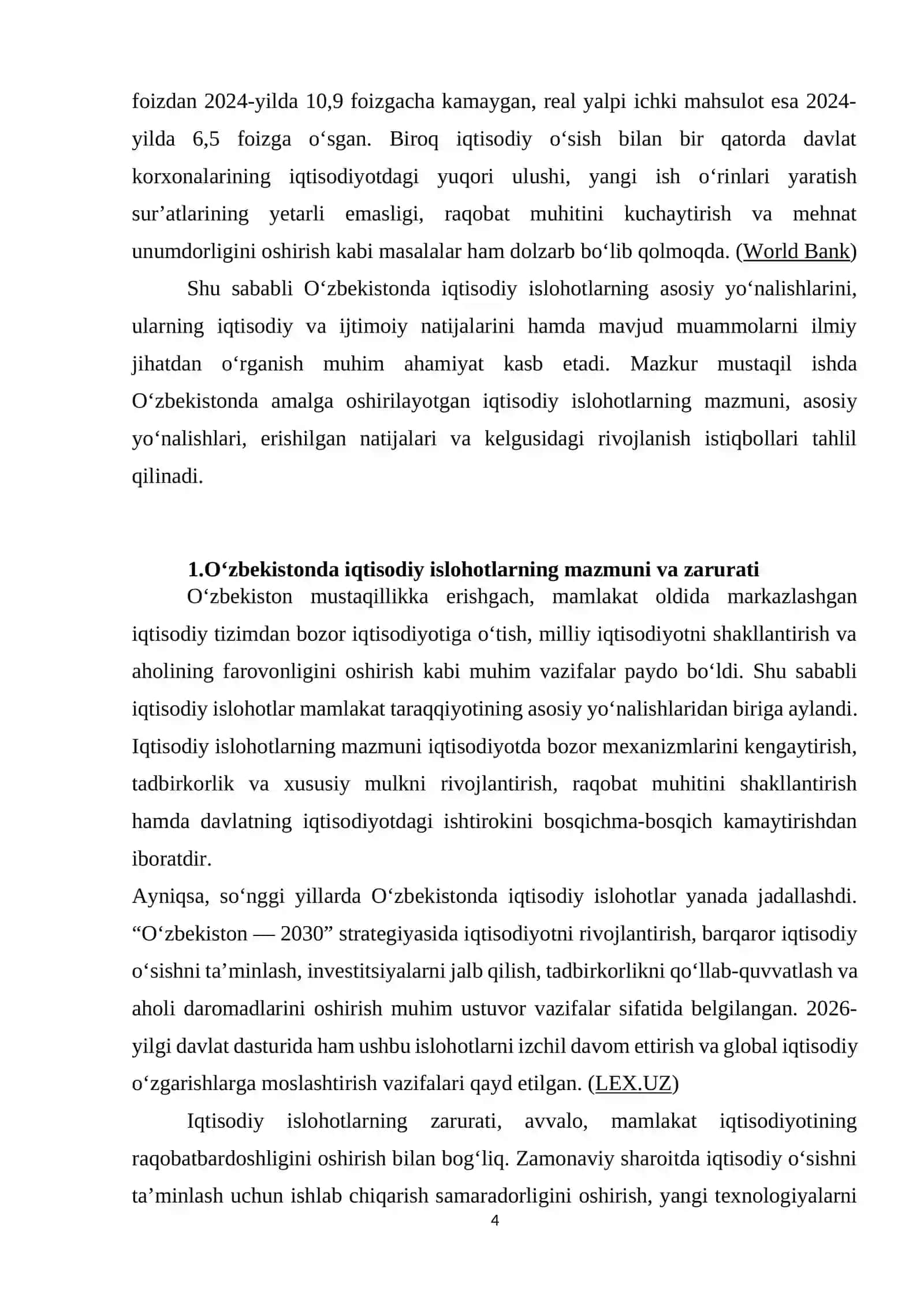 Mavzu: O‘zbekistonda iqtisodiy islohotlarning asosiy yo‘nalishlari va ularning natijalari 4