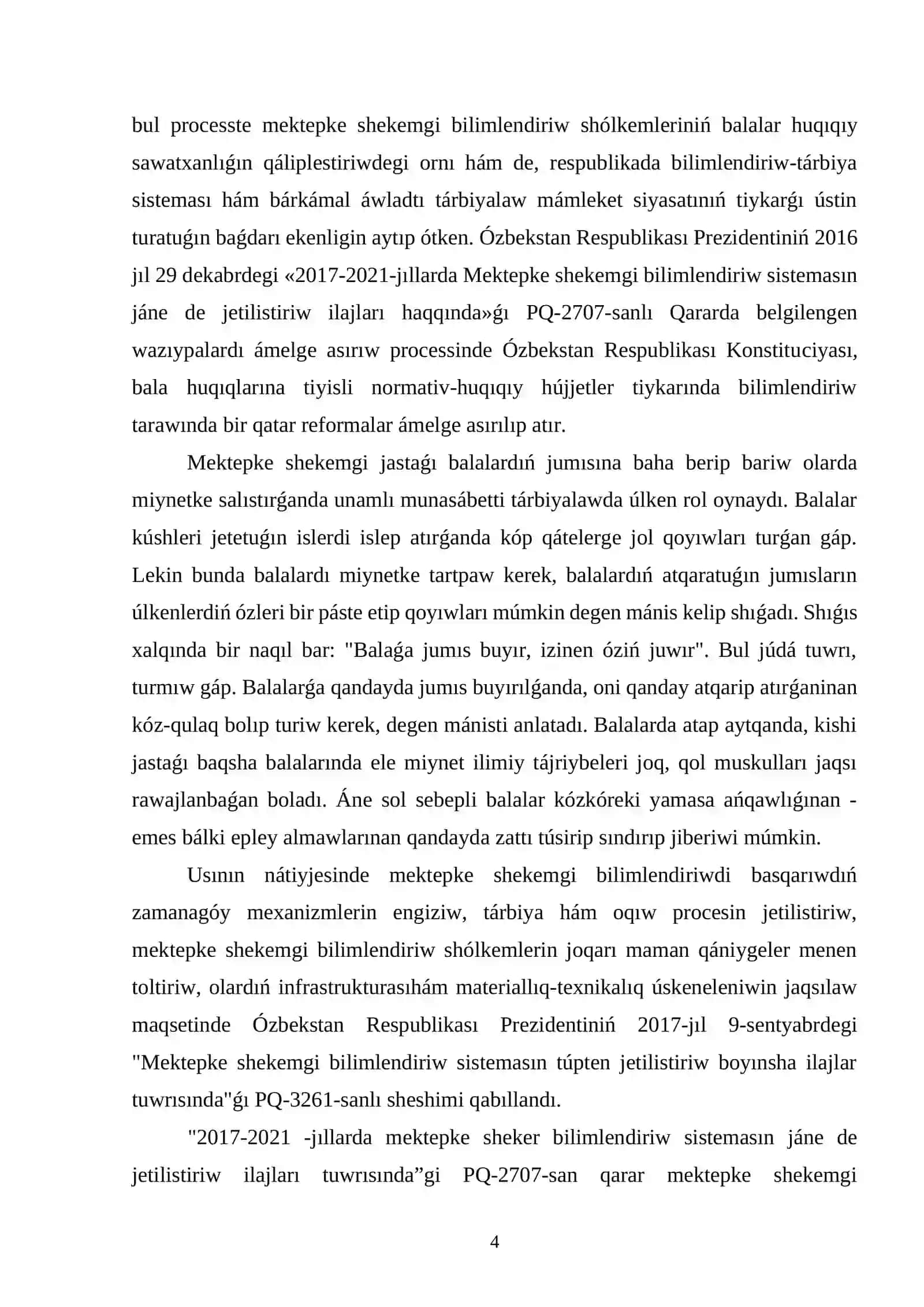 MEKTEPKE SHEKEMGI BILIMLENDIRIW SHÓLKEMLERINDE ÍLAY JUMÍSLARÍ. OBRAZDÍ BEZEW, DEKORACIYALAW TÚRI HAM USÍLLARÍ 4