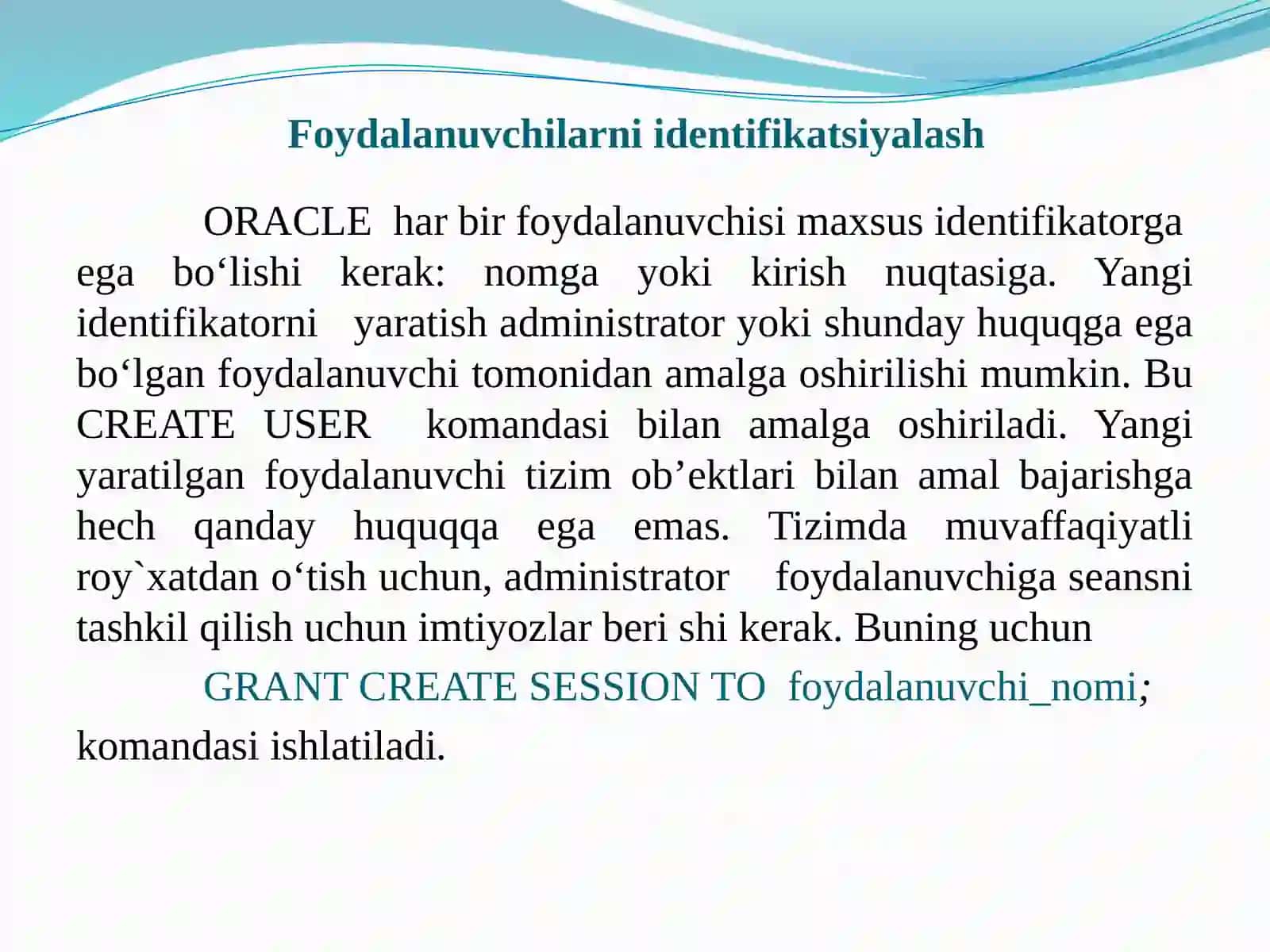 Ma’lumotlar bazasini administratorlash va xavfsizligini ta’minlash 4