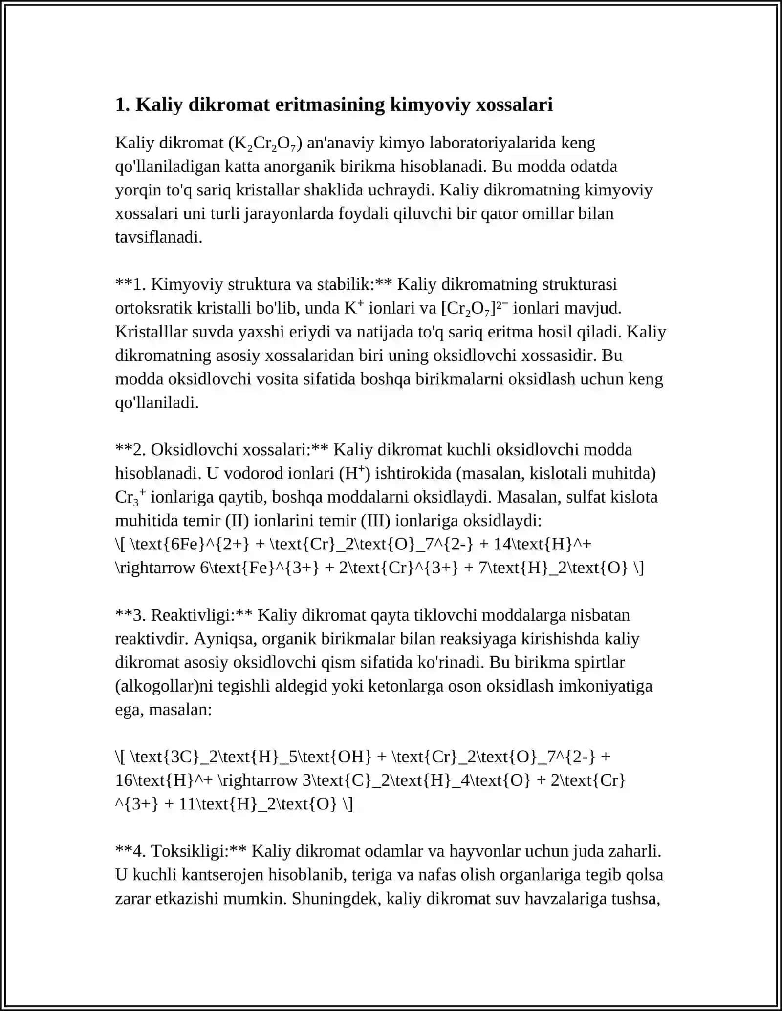 KALIY DIXROMAT ERITMASINI TAYYORLASH.INDIKATORLARNI TAYYORLASH 4