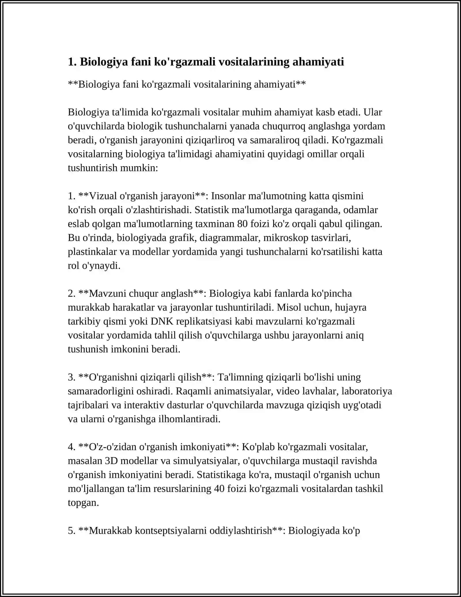 BIOLOGIYANI OʻQISHDA FOYDALANILADIGAN KOʻRGAZMA VOSITALARINING TURLARI VA ULARNI DARSLARDA UYGʻUNLASHTIRISH MUAMMOLARI 4