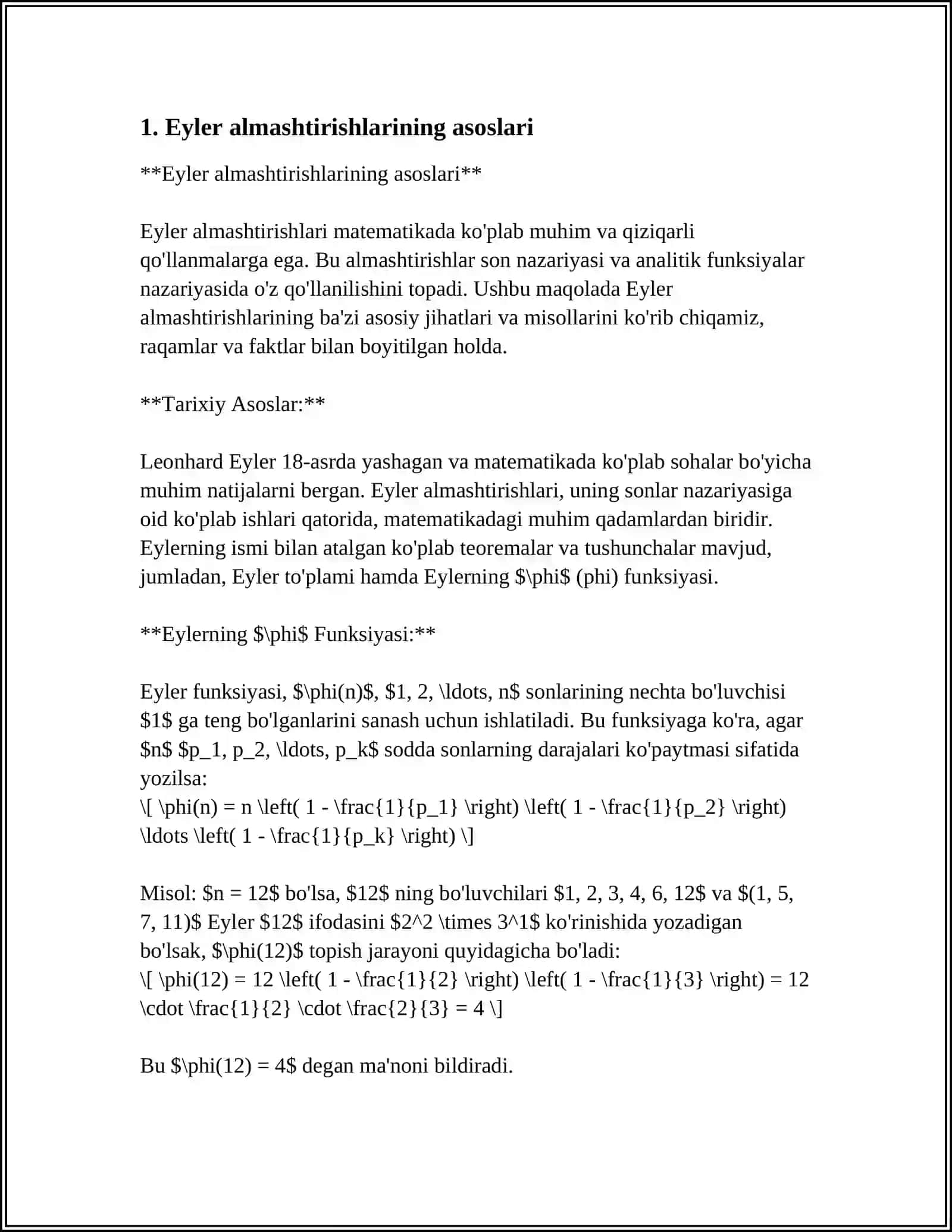 EYLER ALMASHTIRISHLARI: MEXANIKA VA FIZIKADA, XUSUSAN, OB’EKTLARNING HARAKATINI O‘RGANISHDA ISHLATILADIGAN ALMASHTIRISHLAR 4