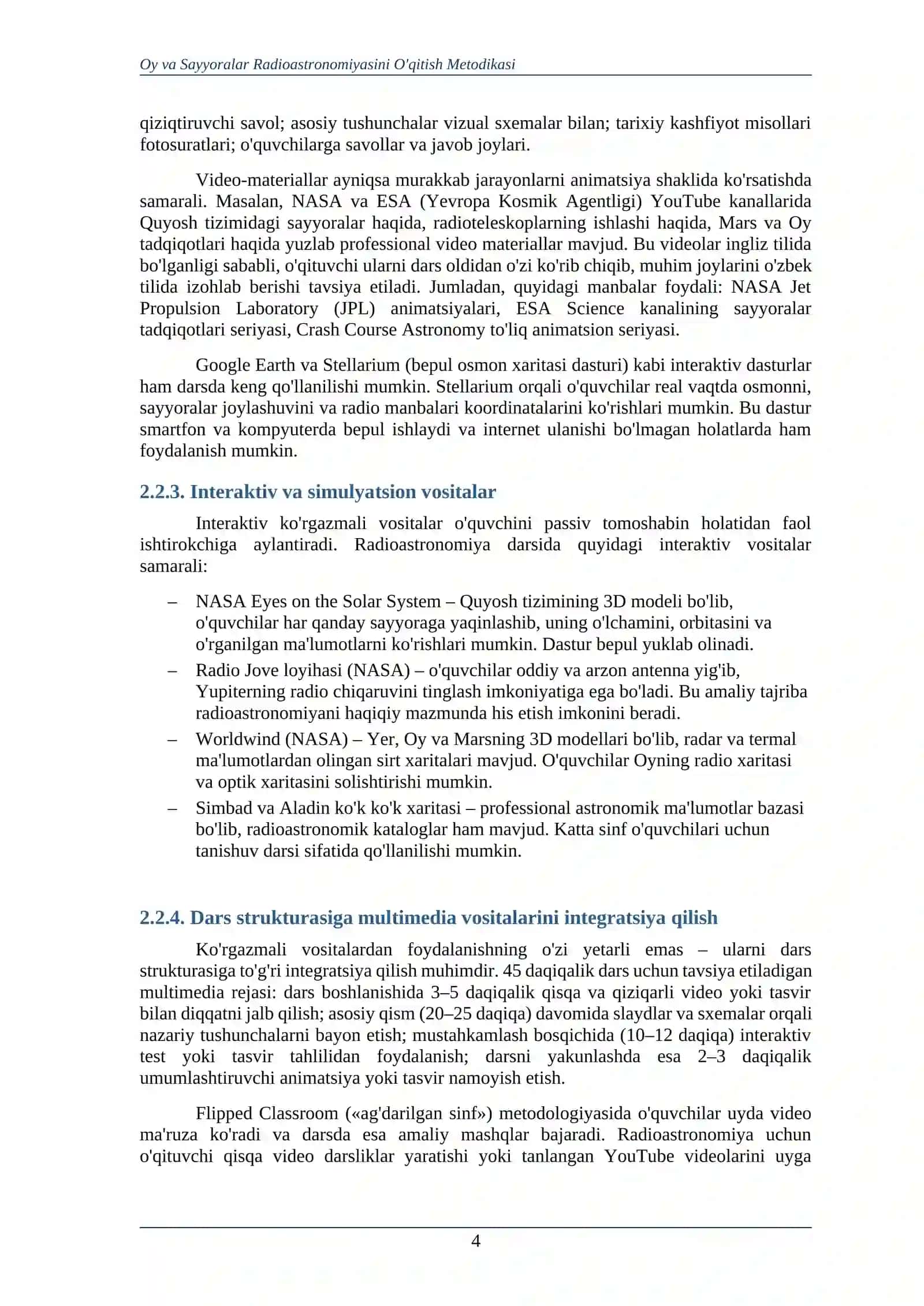OY VA SAYYORALAR RADIOASTRONOMIK TADQIQOTLARINI O‘QITISH METODIKASI 4