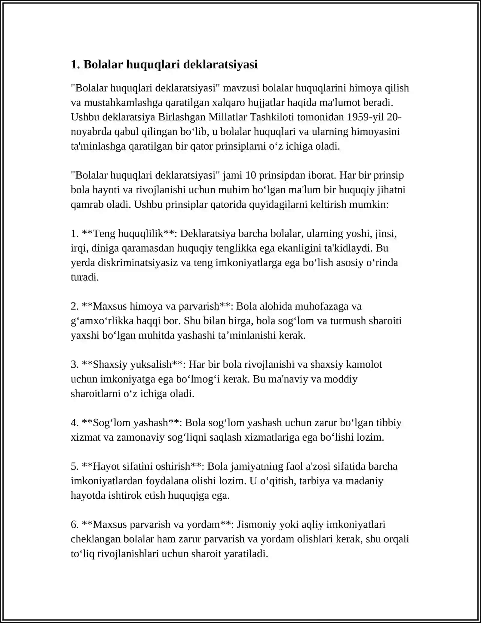 Bolalar huquqlari deklaratsiyasi 4