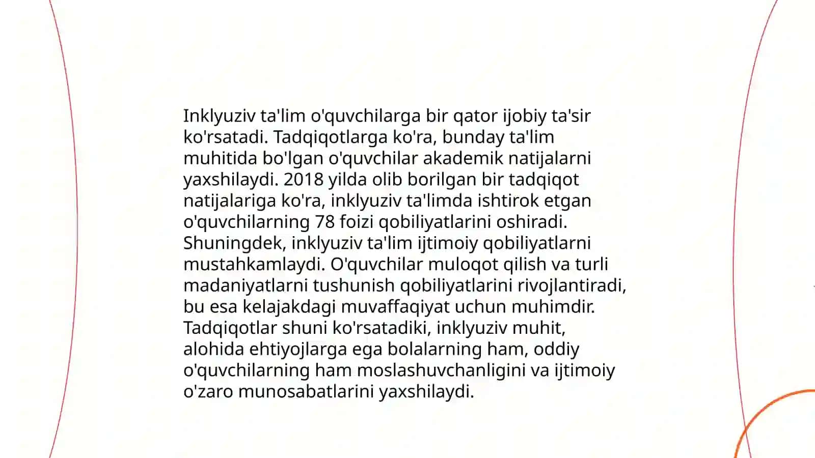 Inklyuziv taʼlim gʻoyalarini amaliyotga tatbiq etish boʻyicha turli guruhlarga mansub respondentlarning fikrlarini aniqlashga qaratilgan sotsiologik tadqiqotlar 4