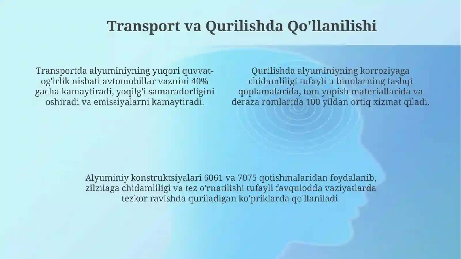 Alyumiy va uning birikmalarining ishlatilishi 4