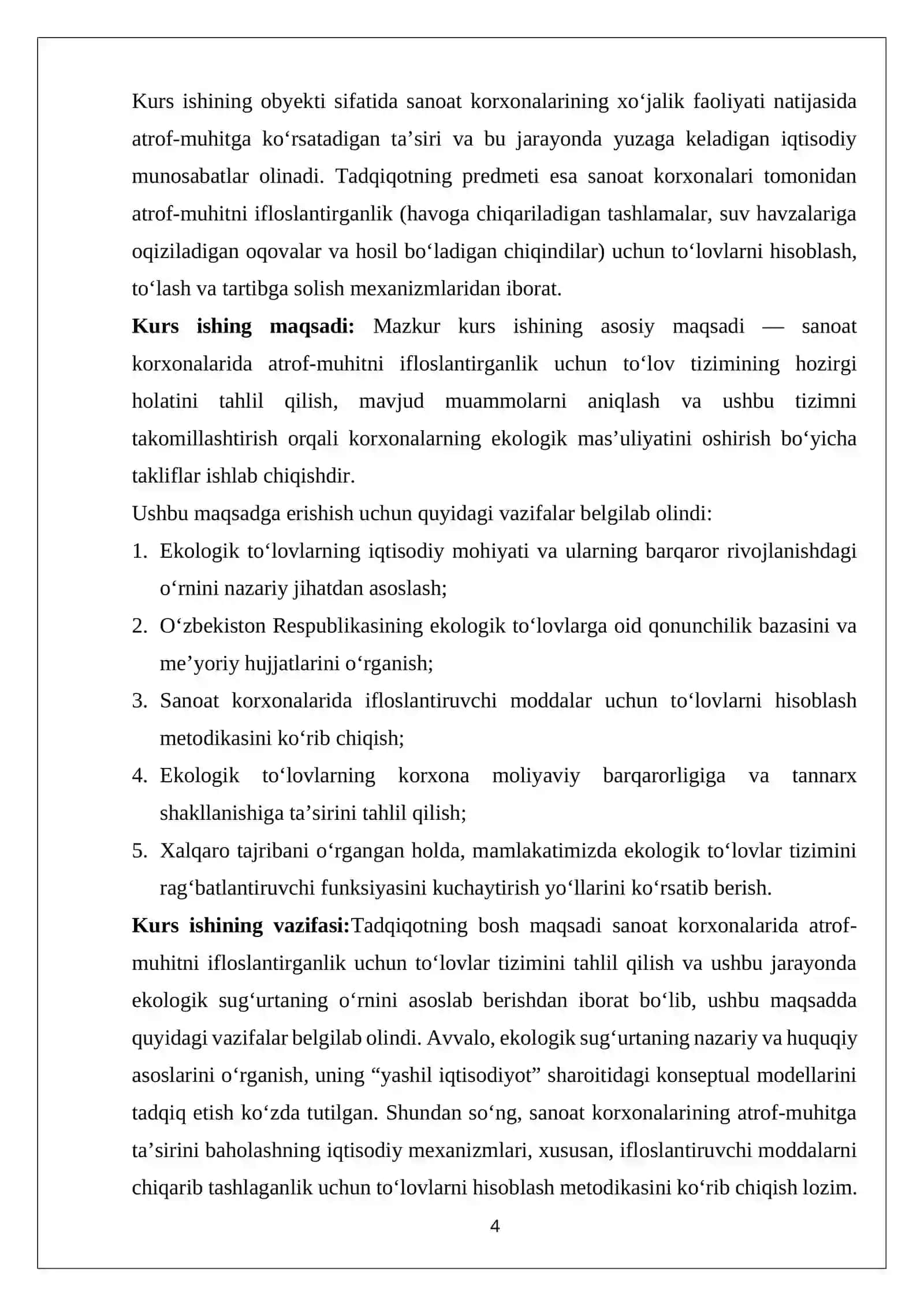 Sanoat korxonasining to‘lov tizimi: Atrof-muhitni ifloslantirganlik uchun to‘lov 4