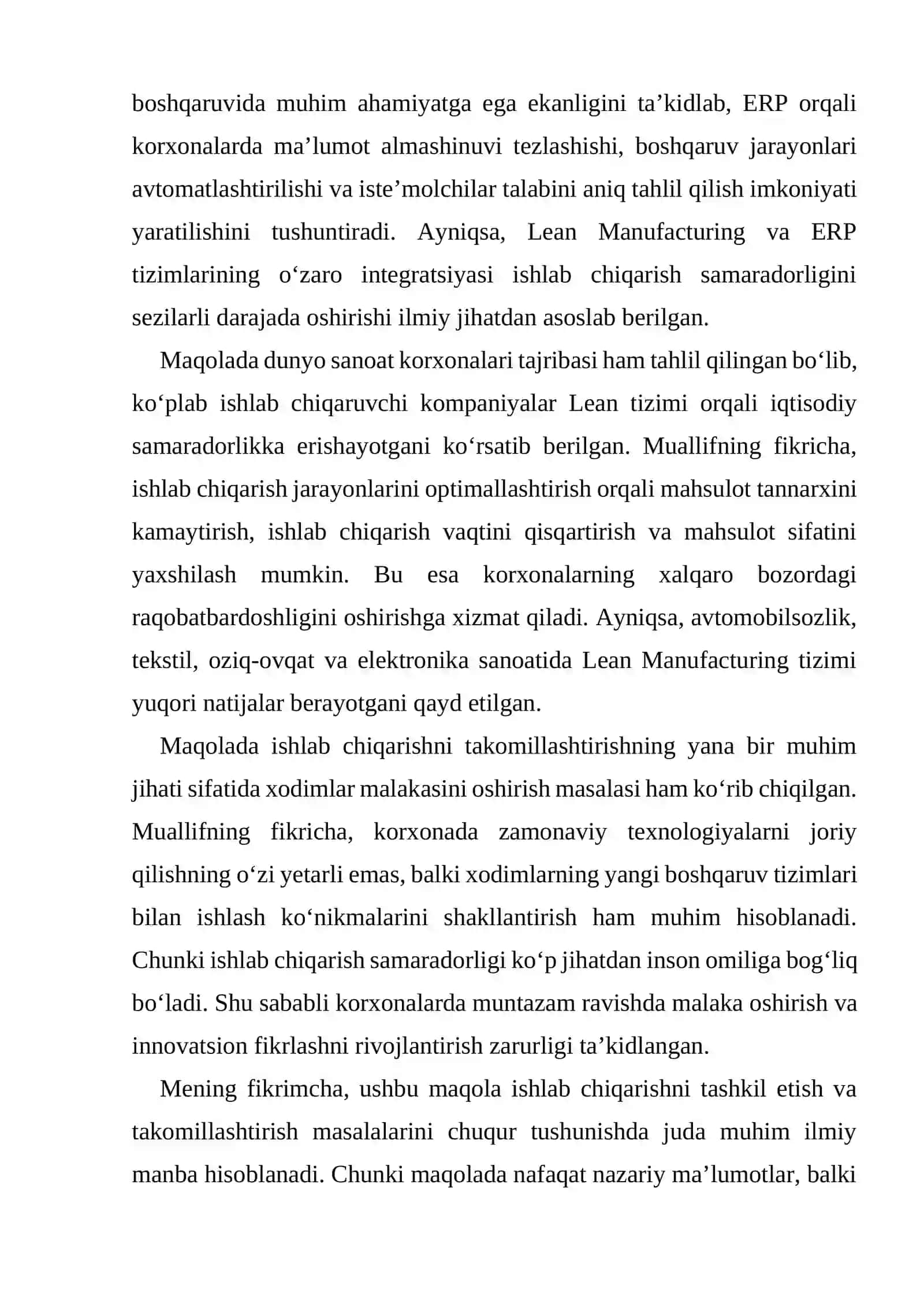 Lean Manufacturing tizimining korxona samaradorligiga ta’siri 4