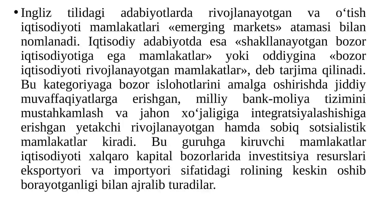 JAHON XO’JALIGIDA RIVOJLANAYOTGAN MAMLAKATLAR IQTISODIYOTI 4