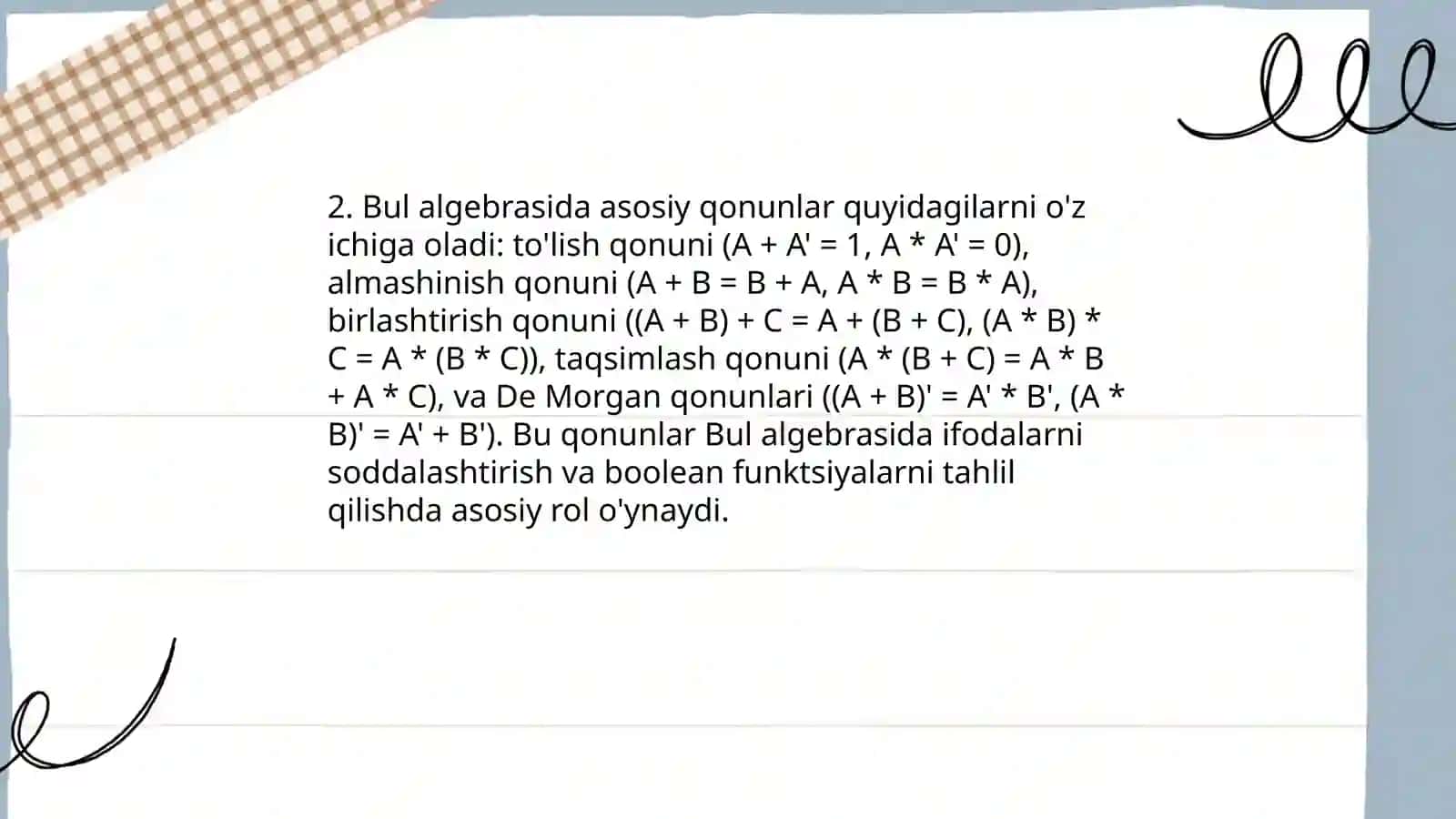 Bul algebrasi asoslari 4