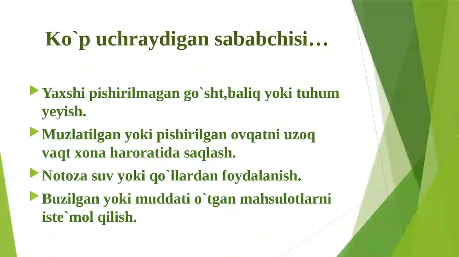 OVQATDAN ZAHARLANISH.OVQAT TOKSIKOINFEKSIYALARI 4