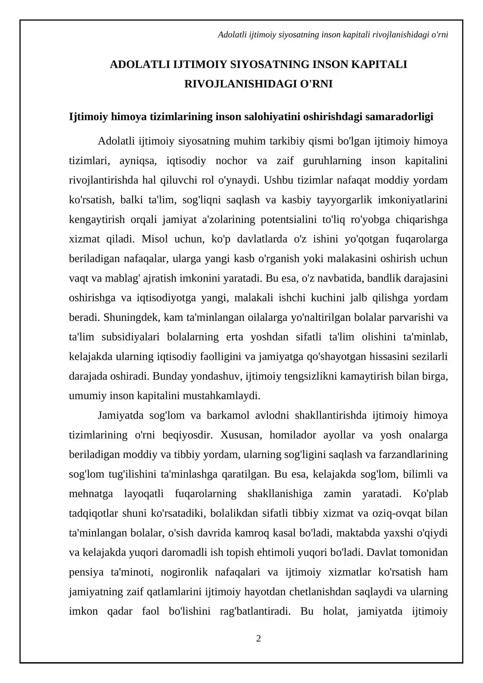Adolatli ijtimoiy siyosat yuritish insonkapitalini rivojlantirish 4