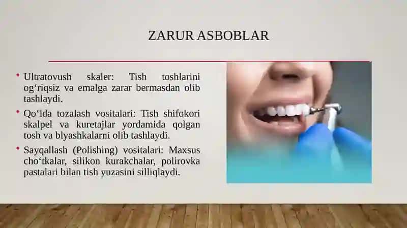 Oʻgiz boshligʻi malakali gigiyenasi amalga oshirish uchun zarur boʻlgan asboblar va ularga qoʻyilgan talablar 4