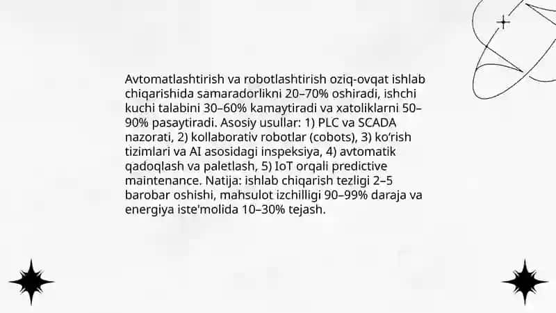 Oziq-ovqat sanoatining oʻzgarishining ularni va usullari 4
