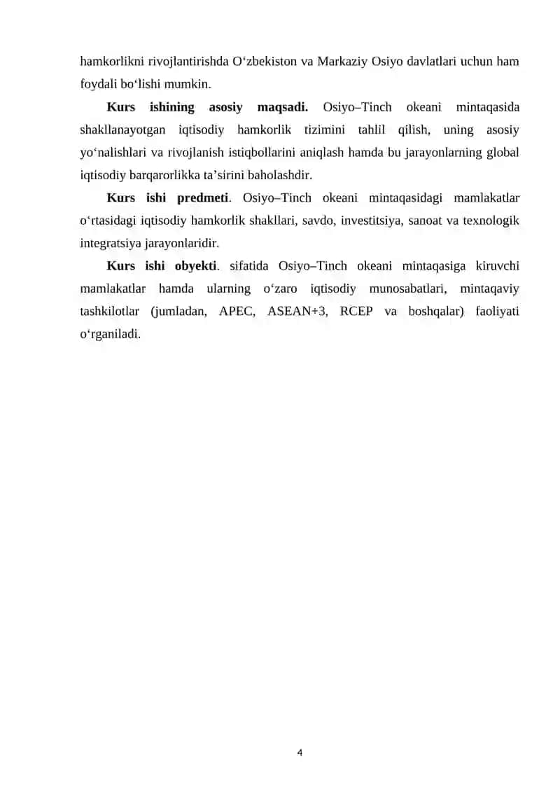OSIYO -TINCH OKEANI MINTAQASIDAGI IQTISODIY HAMKORLIK VA RIVOJLANISH ISTIQBOLLARI 4