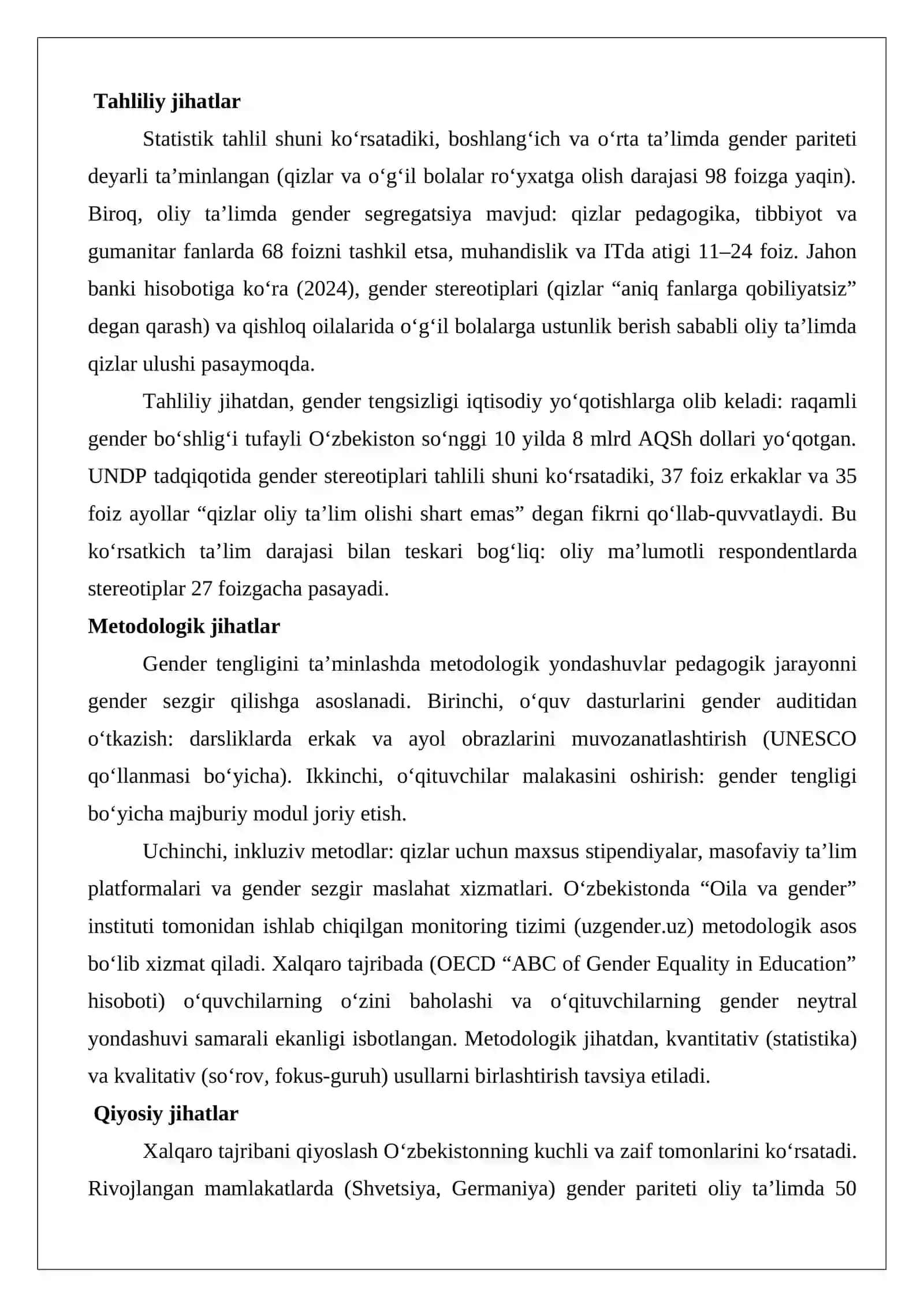 Ta’limda gender tengligi: qizlar va o‘g‘il bolalar uchun teng imkoniyatlar 4