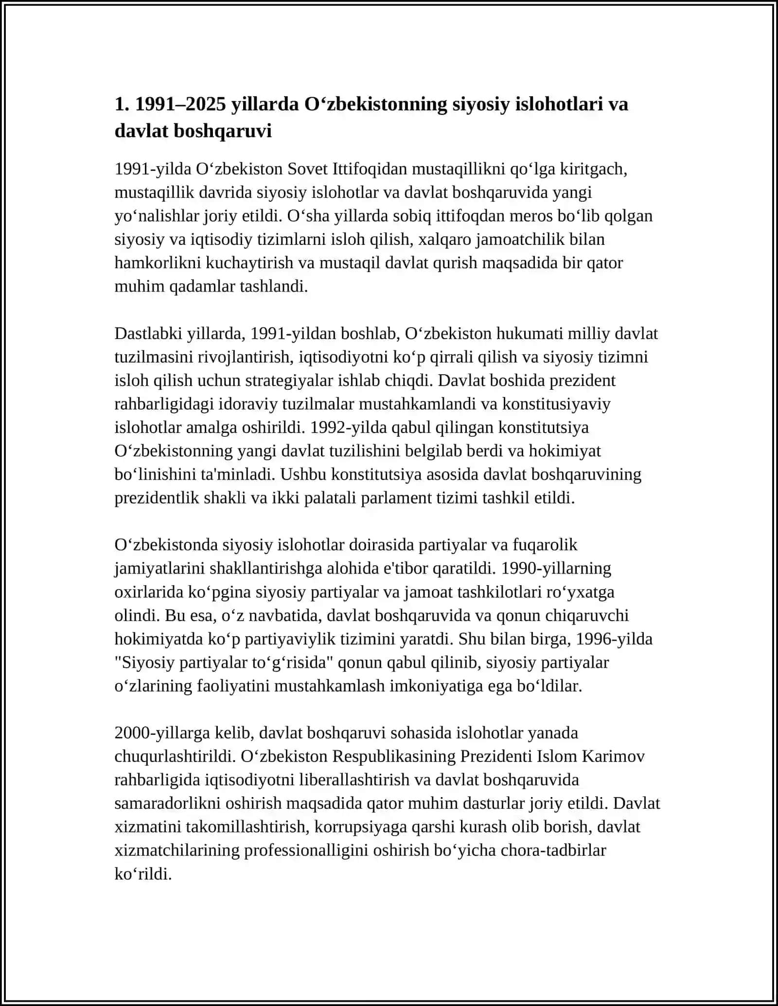 1991-2025-YILLARDA OʻZBEKISTON VA JAHON DAVLATLARI TARAQQIYOTI REFERAT 4
