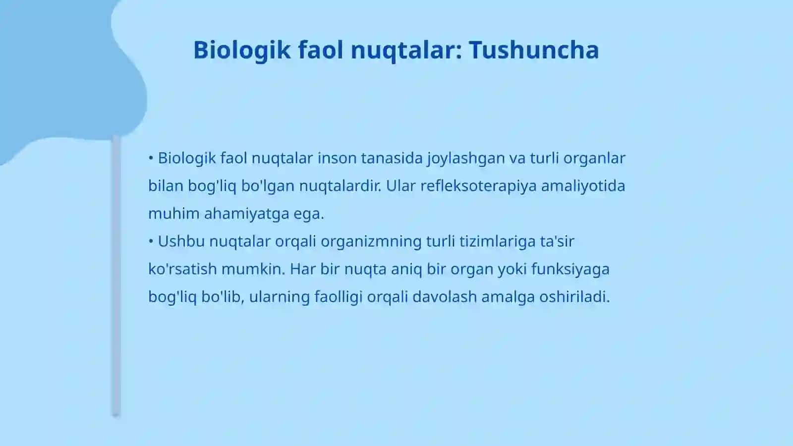 Biologik faol nuqtalarga va sohalarga zamonaviy reflektor ta’sir usullari, korporal refleksoterapiya, mikroignalar bilan refleksoterapiya, kranial refleksoterapiya terma refleksoterapiya 4