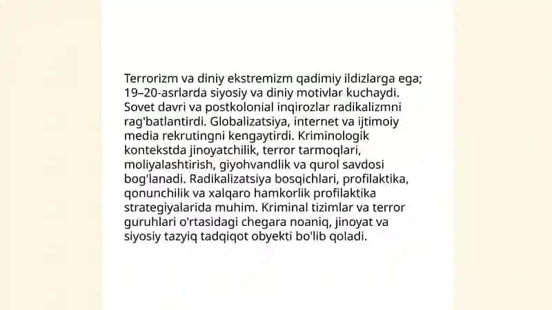 Terrorizm va diniy ekstremizmning kriminalogiyalik xarakteristikasi 4