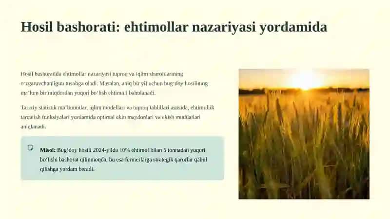 Ehtimollar nazariyasining gishloq xo'jalik masalalarida qo' llanilishi. 4