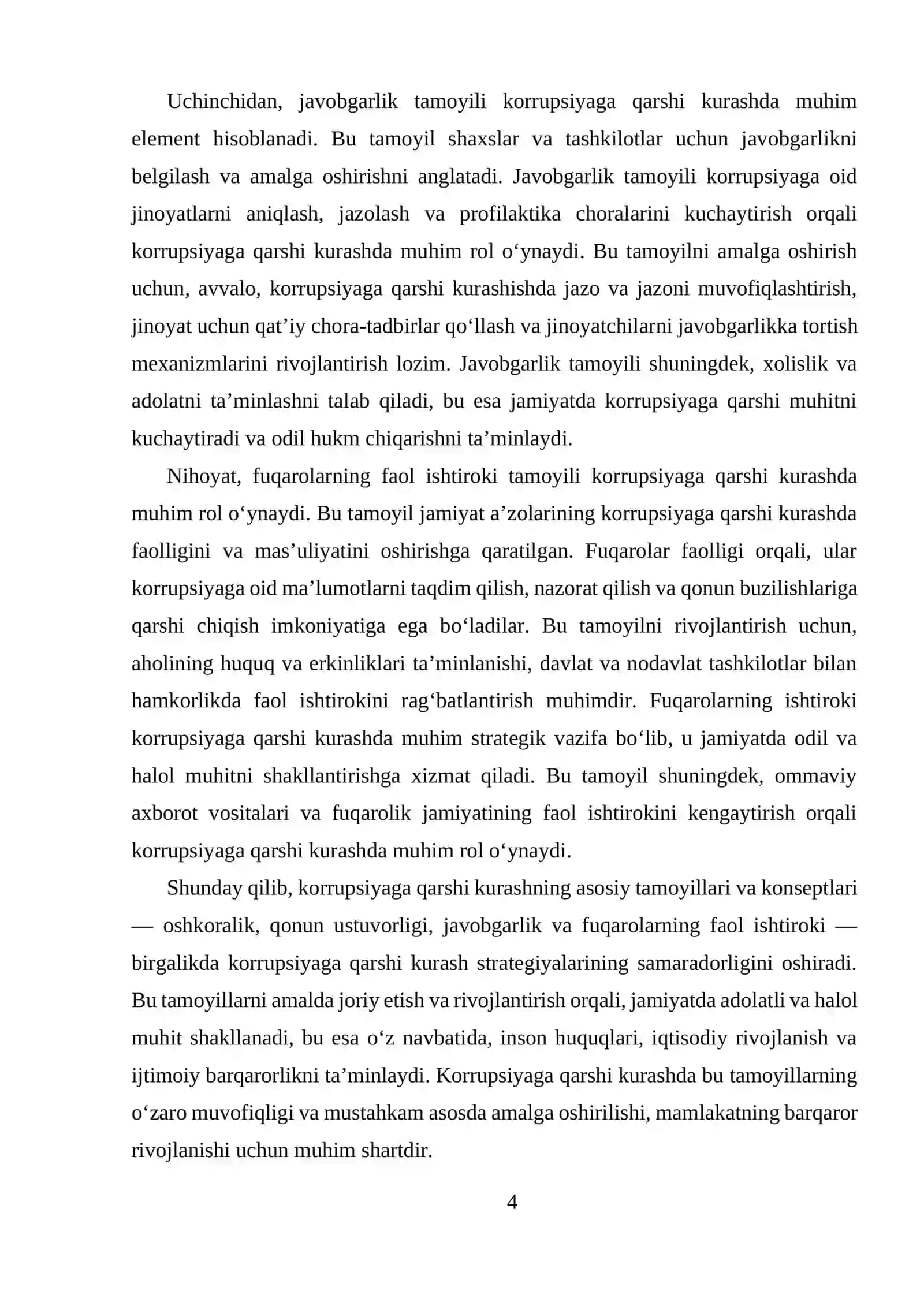Korrupsiyaga qarshi kurash – fuqarolik jamiyatini rivojlantirishning ustuvor sharti Reja 4