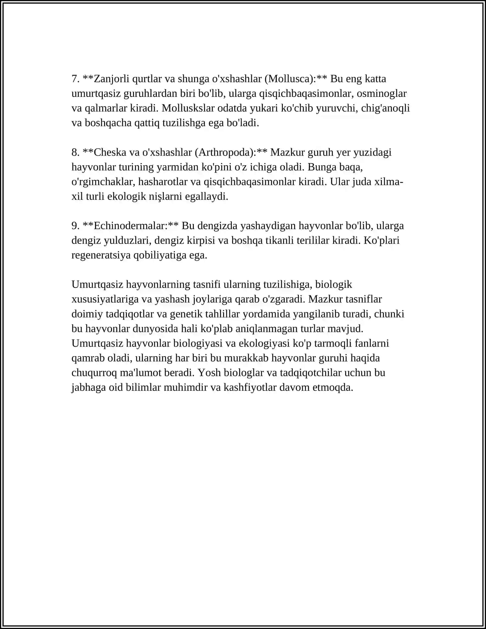 UMURTQASIZ HAYVONLAR ZOOLOGIYASI 4