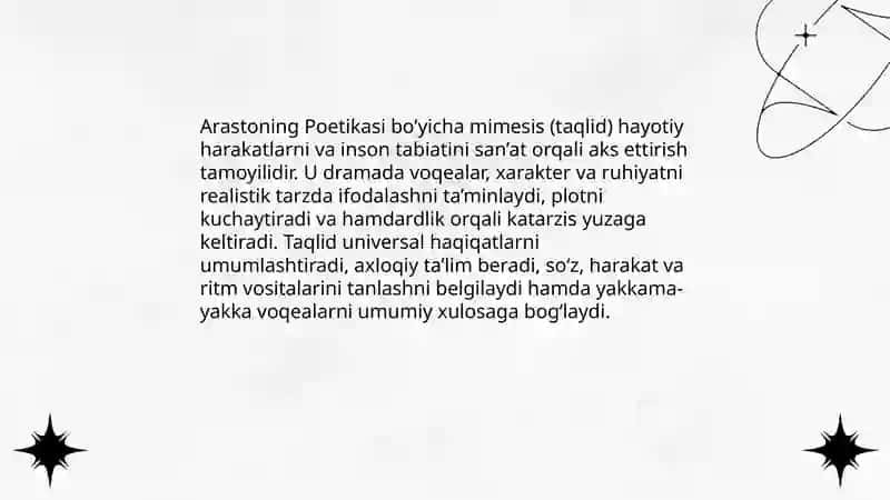Arastuning poetika asarida drama nazariyasining asosiy qoidalari 4