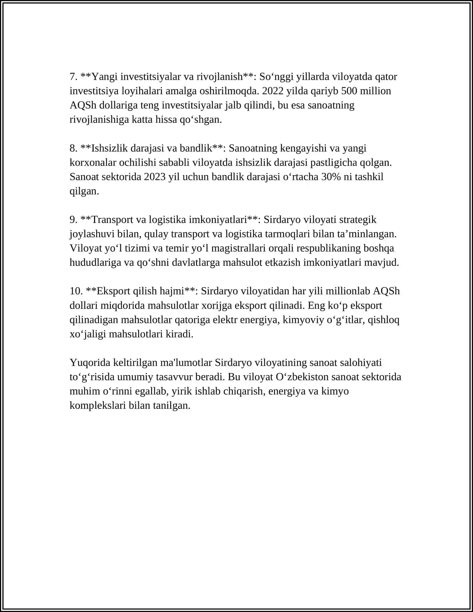 Sirdaryo Viloyati Investitsiya va Eksport Salohiyati 4