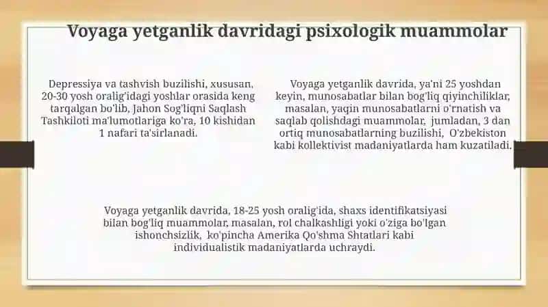 Psixik rivojlanish omillari muammolarining qoʻyilishi 4