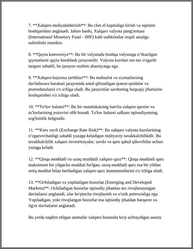 Xalqaro Biznesning Asosiy Atamalari 4