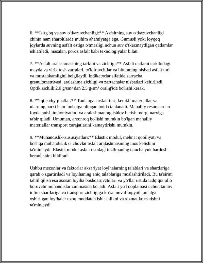 MUSTAQIL ISH Mavzu: ASFALT QOPLAMASINI LOYHALASH 4