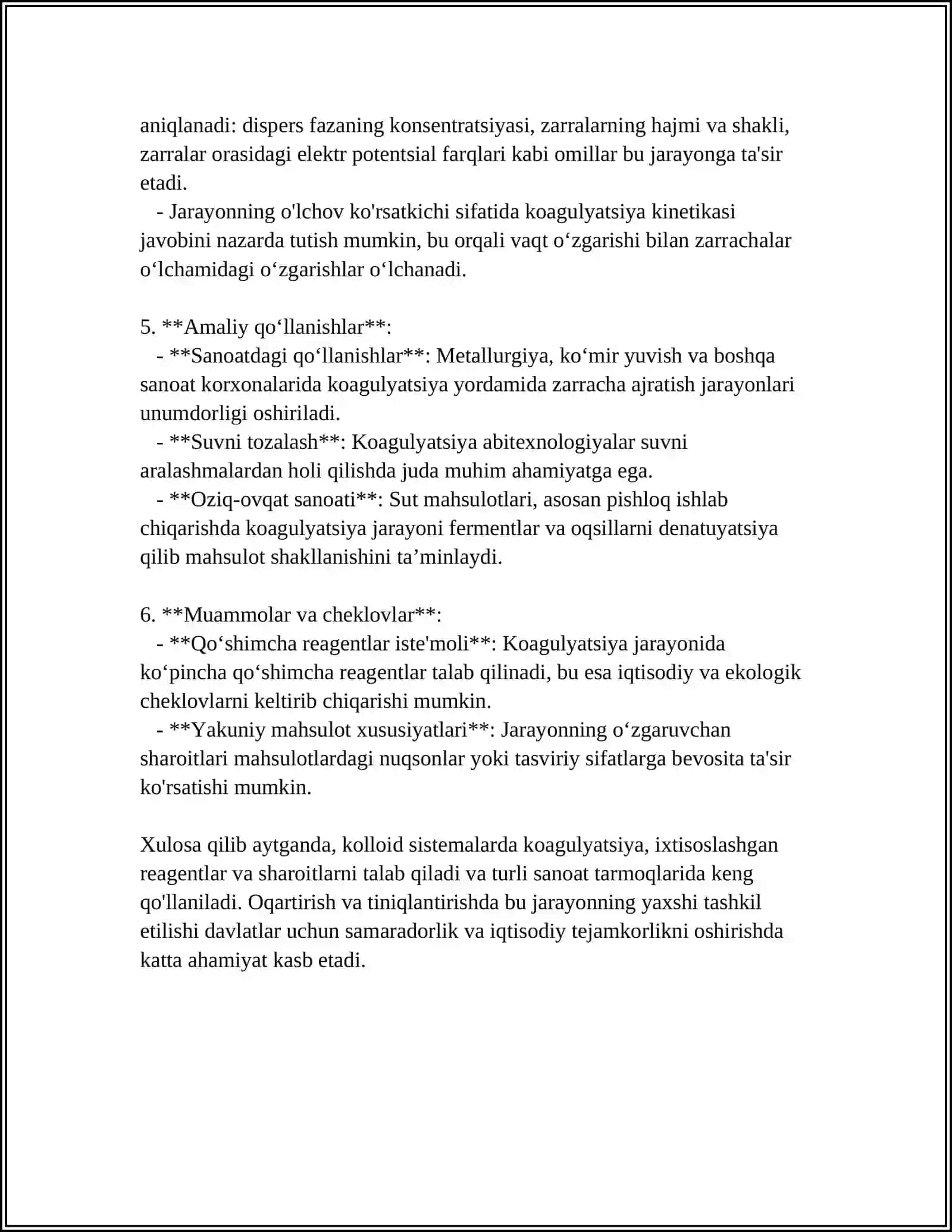 KOLLOID SISTEMALARNING ÕZARO KAOGULYASIYASI.AGREGATIV VA SEDIMENTASION BARQARORLIKNI YÕQOLISHI 4