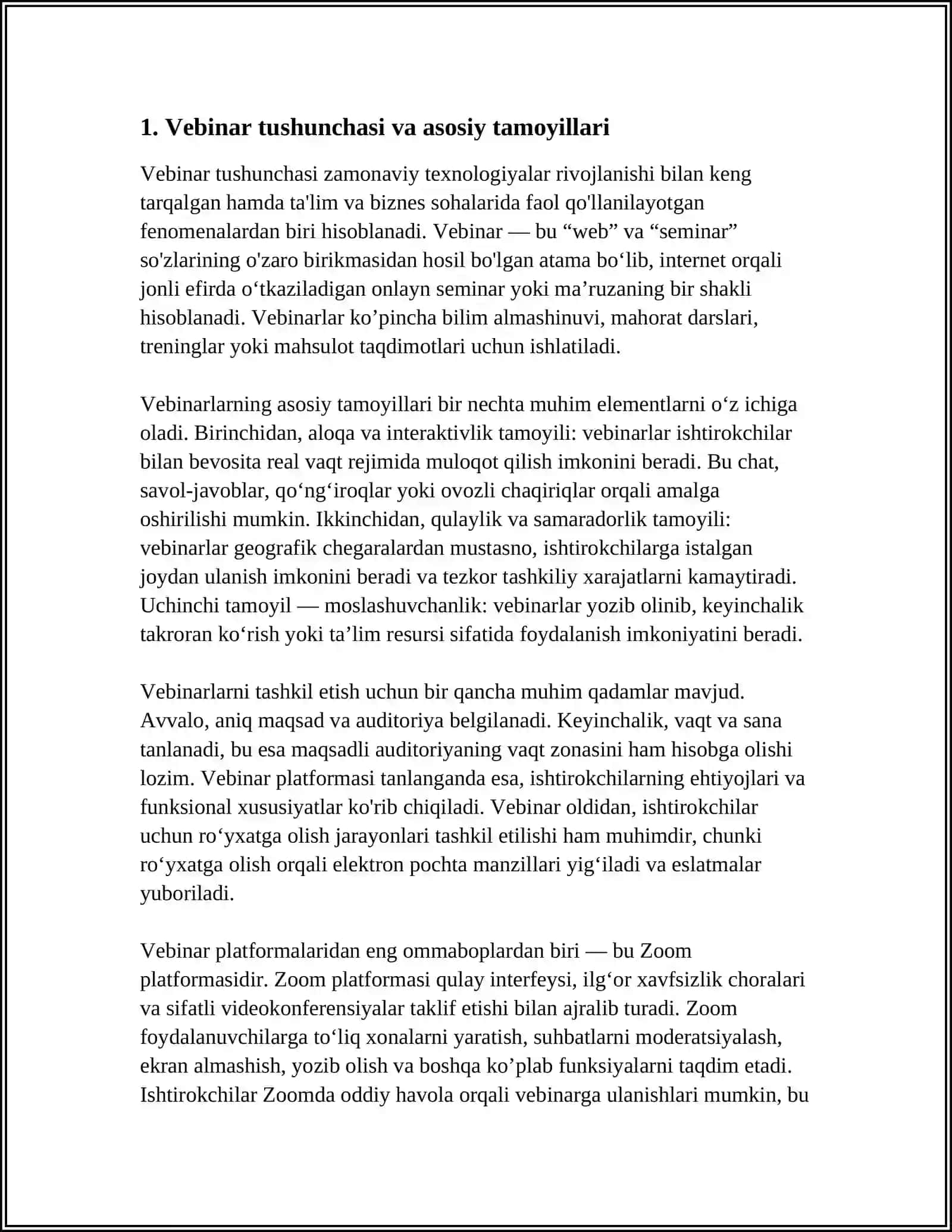VEBINAR TUSHUNCHASI VA PLATFORMALARI,ULARNI TASHKIL ETISH VA ULANISH.ZOOM PLATFORMASI VA UNDA ISHLASH,SOHADA QO’LLASH 4