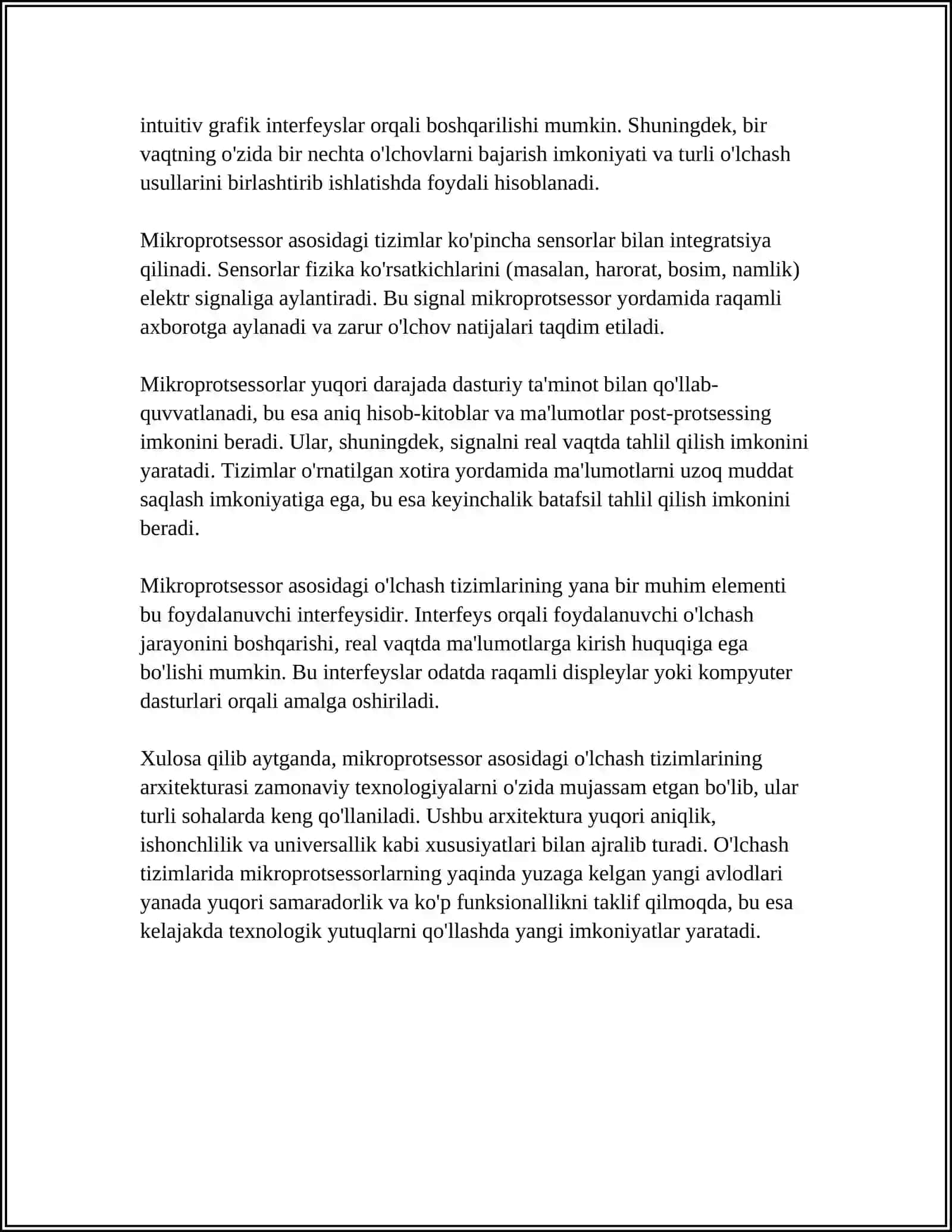 MIKROPROTSESSOR VA RAQAMLI HISOBLASH TEXNIKASI VOSITALARINING O'LCHASH TIZIMLARIDA QO'LLANILISHI 4