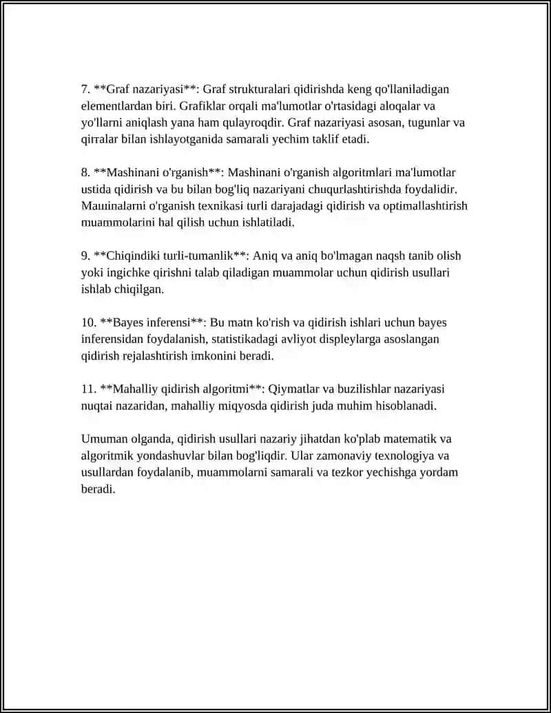 QIDIRISH USULLARI SAMARADORLIGI VA OPTIMALLASHTIRISH 4
