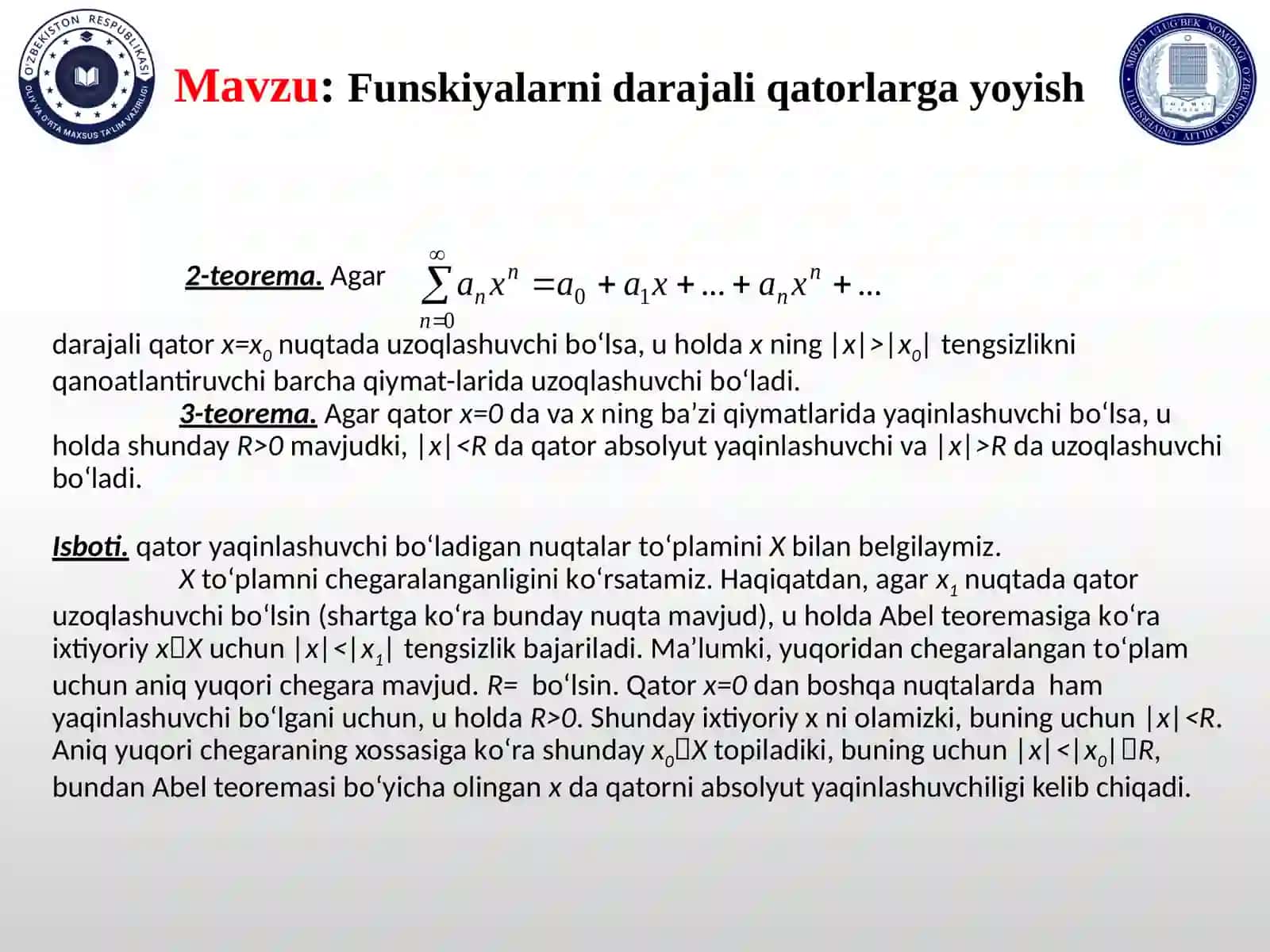 Funskiyalarni darajali qatorlarga yoyish 4