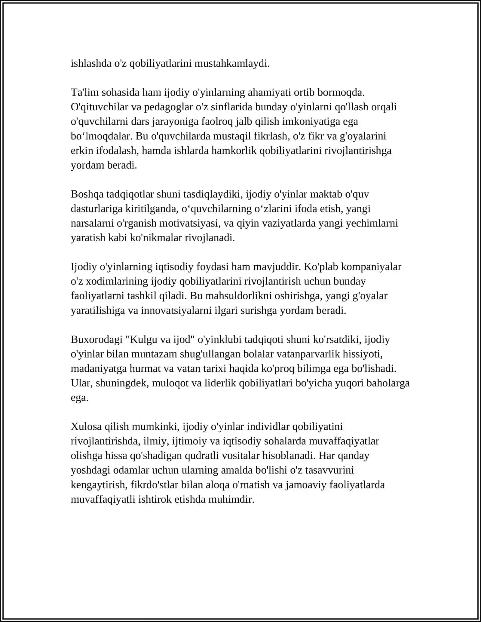BOJALARNING IJODIY QOBILIYATLARINI RIVOJLANTIRISHDA IJODIY OʻYINLAR AHAMIYATI 4