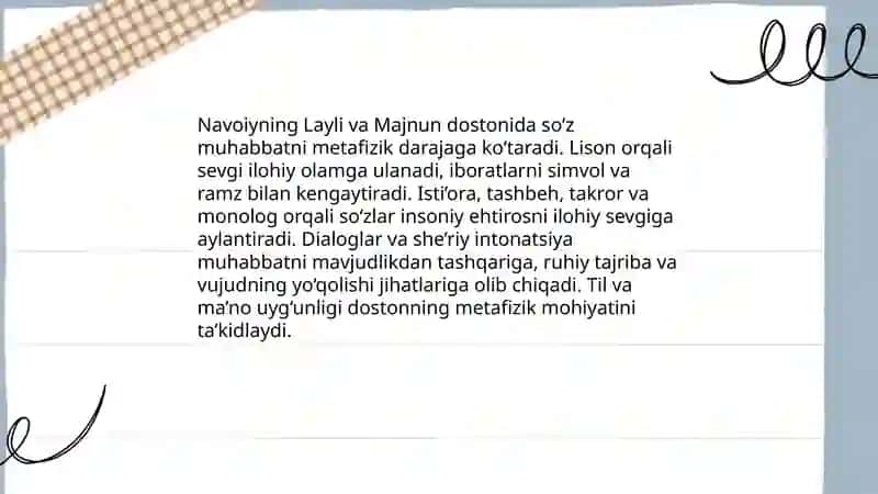 Navoiyning Layli va Majnun dostonida so’zning ulug’lanishi 4