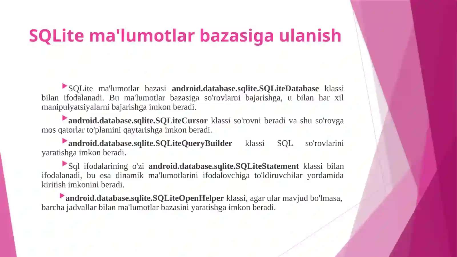 Android dama'lumotlarbazasini boshqarish 4