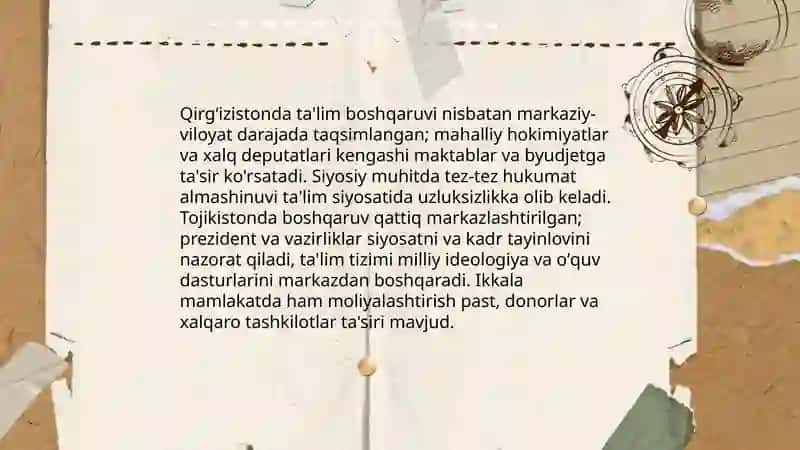 Qirgʻiziston va Tojikiston talim tiziming qiyosiy tahlili 4