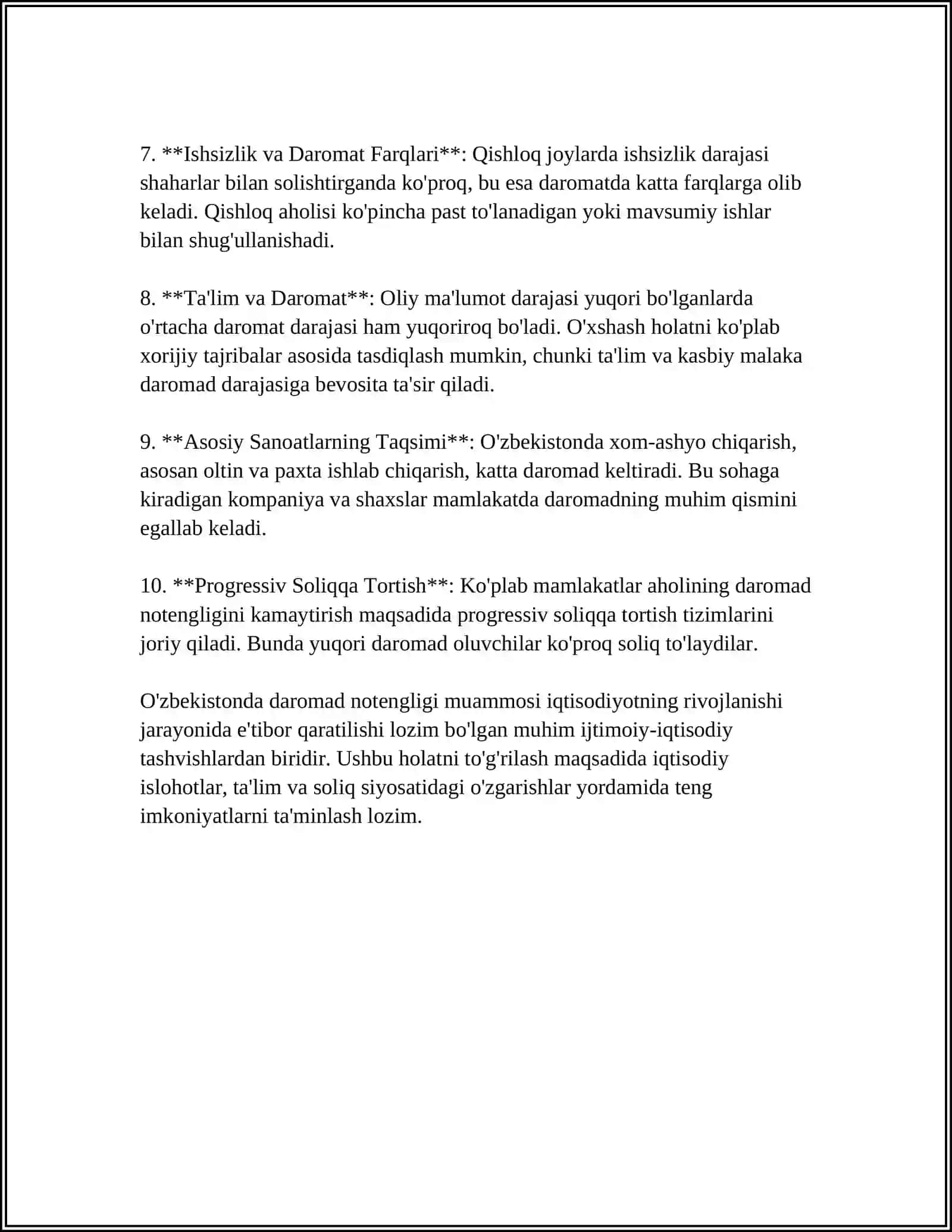 DAROMATNING TAQSIMLANISHI, TENGSIZLIK VA QASHSHOQLIK 4