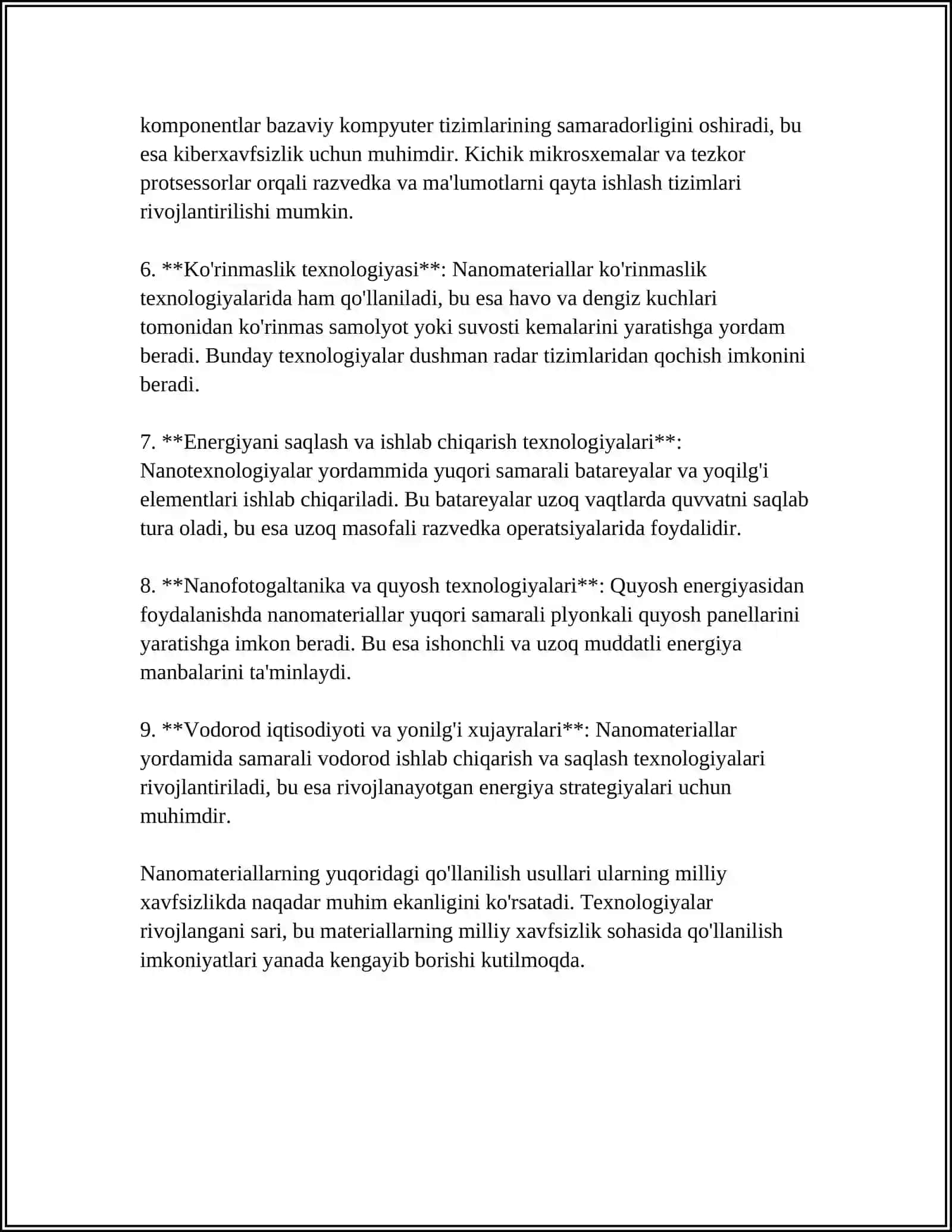 NANOMATERIALLARNING MILLIY HAVFSIZLIK MUAMMOLARNI YECHISHDA QOʻLLANILISHI 4