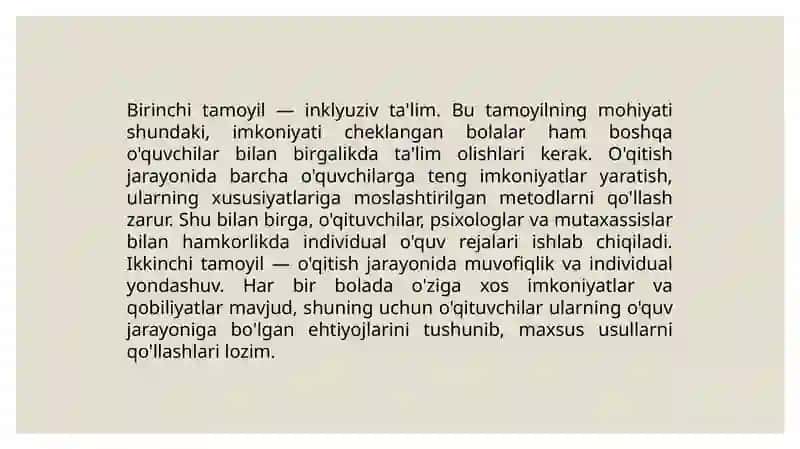 Imkoniyat cheklangan bolalar uchun umumiy ta'lim maktablari darslaridagi konseptual talablar 4