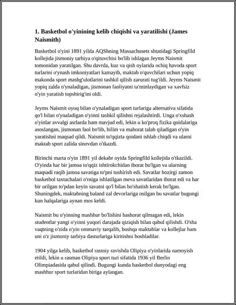 BASKETBOL O'YININIG KELIB CHIQISHI VA RIVOJLANISH TARIXI 4