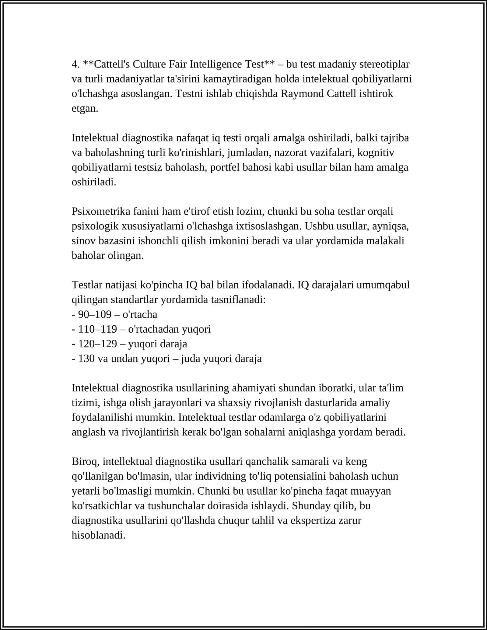 INTELEKTUAL DIAGNOSTIKASI J.PIAJENING INTEKEKT OPERATSIONAL TALIMOTI 4